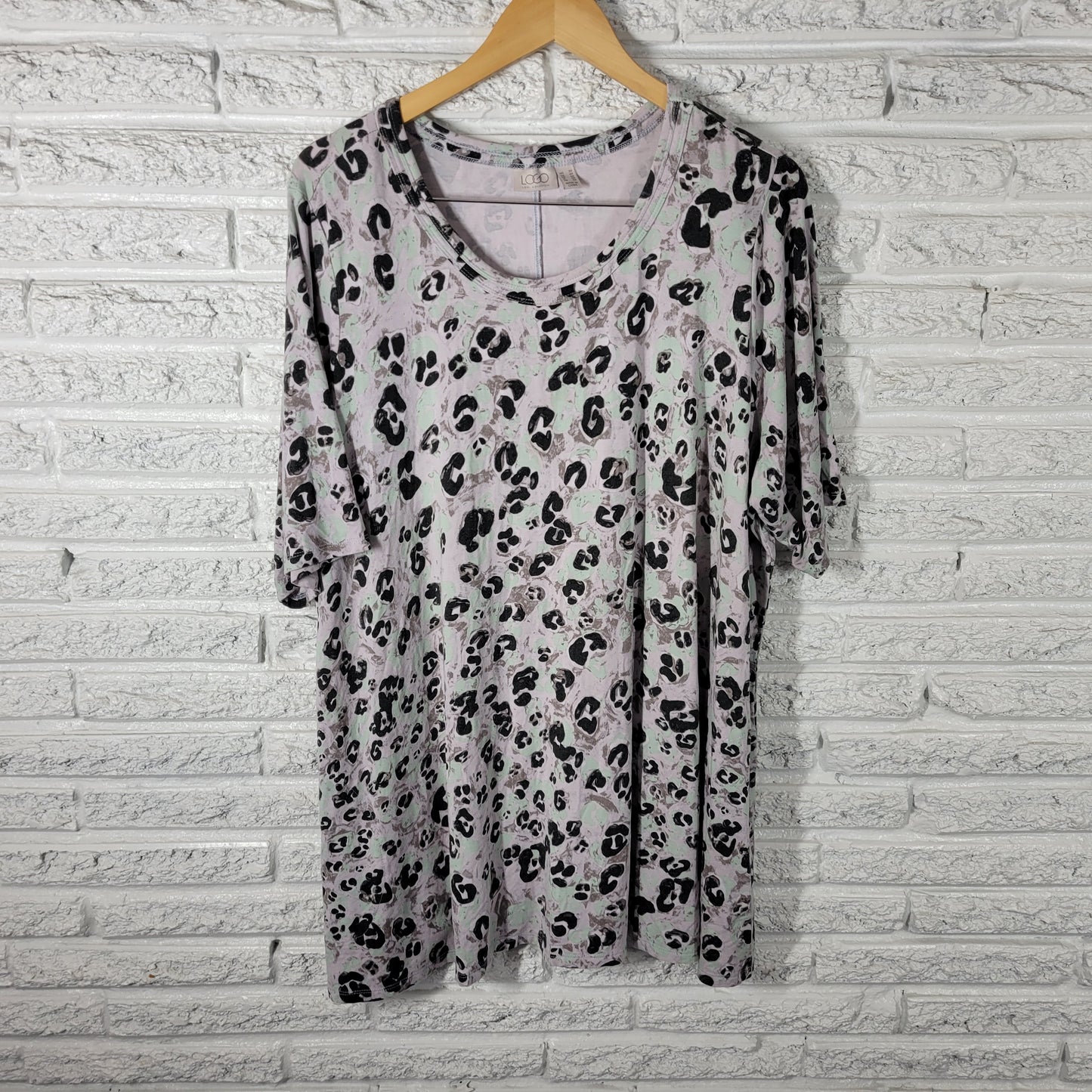 LOGO Lori Goldstein Womens 3X Animal Print Short Sleeve Tunic Shirt ANI44E