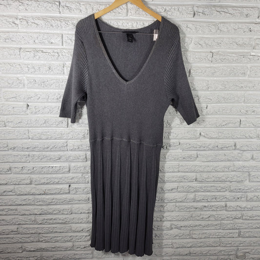 Lane Bryant 26/28 Plus Size Gray Sweater Dress V Neck Knee Length Cotton SWE124E