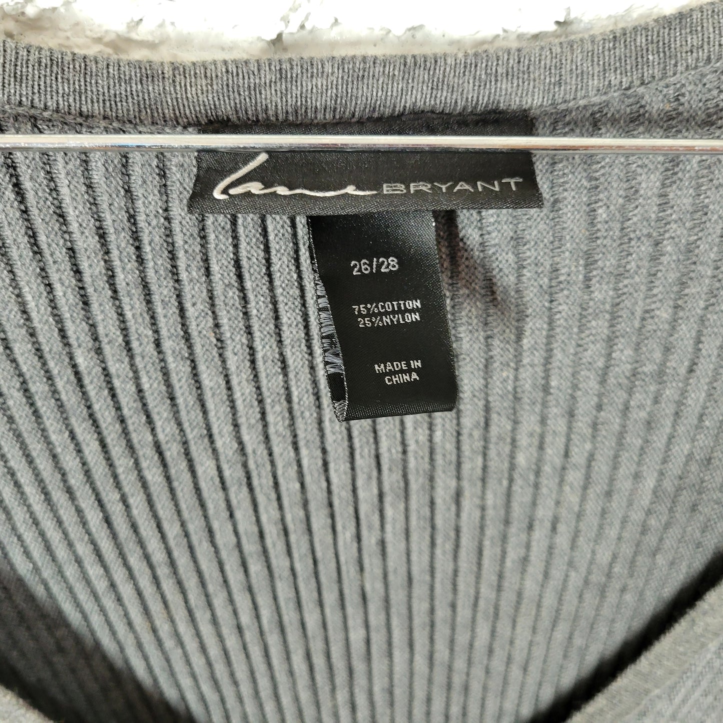 Lane Bryant 26/28 Plus Size Gray Sweater Dress V Neck Knee Length Cotton SWE124E