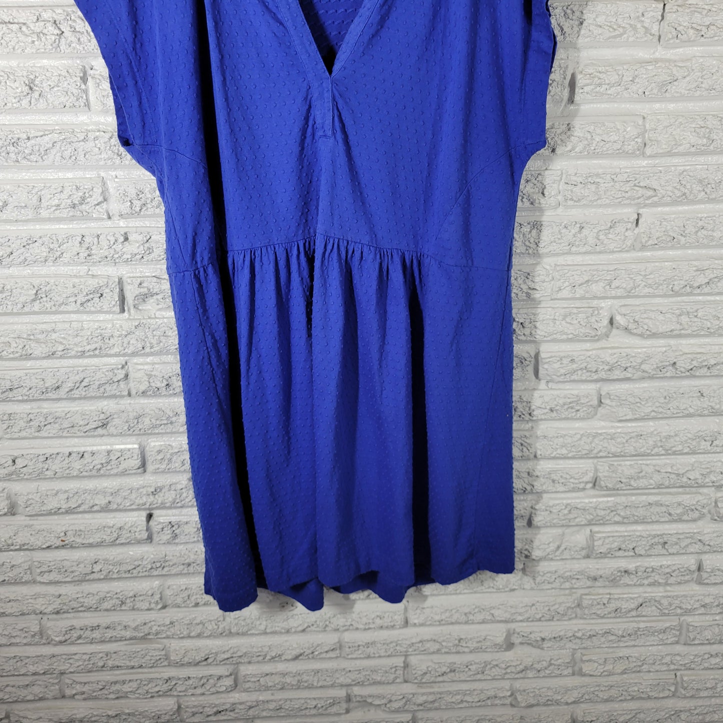 LOFT Womens XL Blue Swiss Dot V-Neck Mini Shirt Dress Cotton Stretch BLU291E