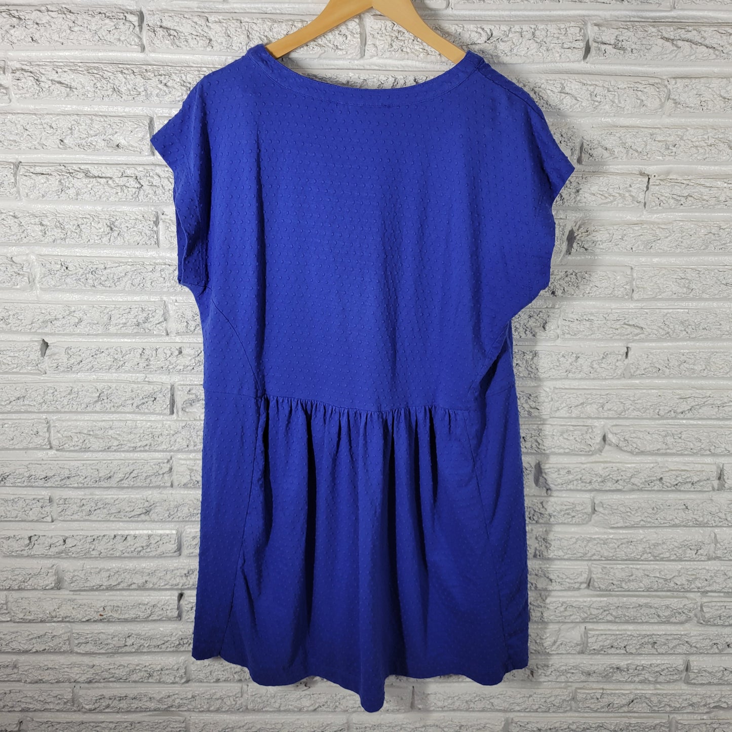 LOFT Womens XL Blue Swiss Dot V-Neck Mini Shirt Dress Cotton Stretch BLU291E