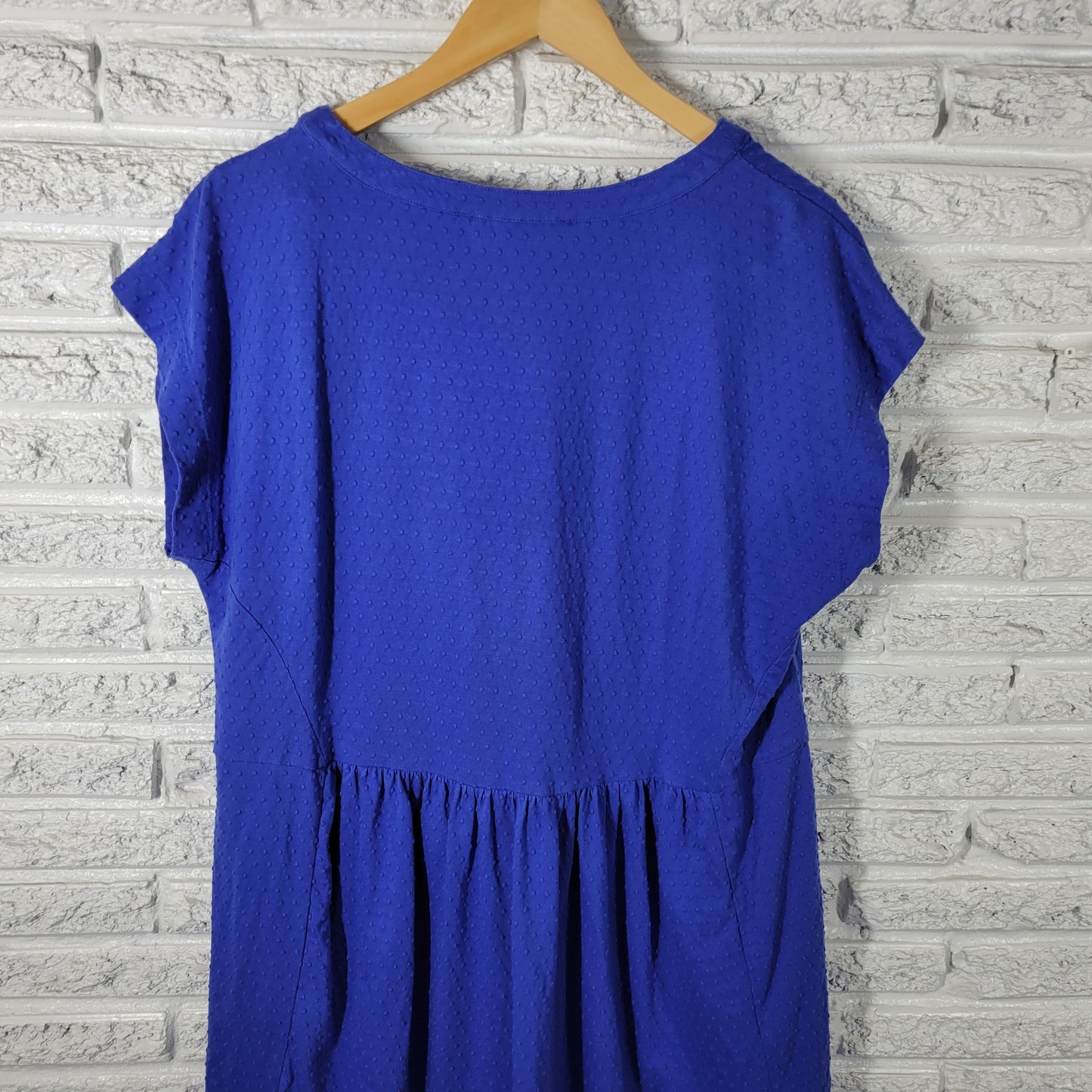LOFT Womens XL Blue Swiss Dot V-Neck Mini Shirt Dress Cotton Stretch BLU291E