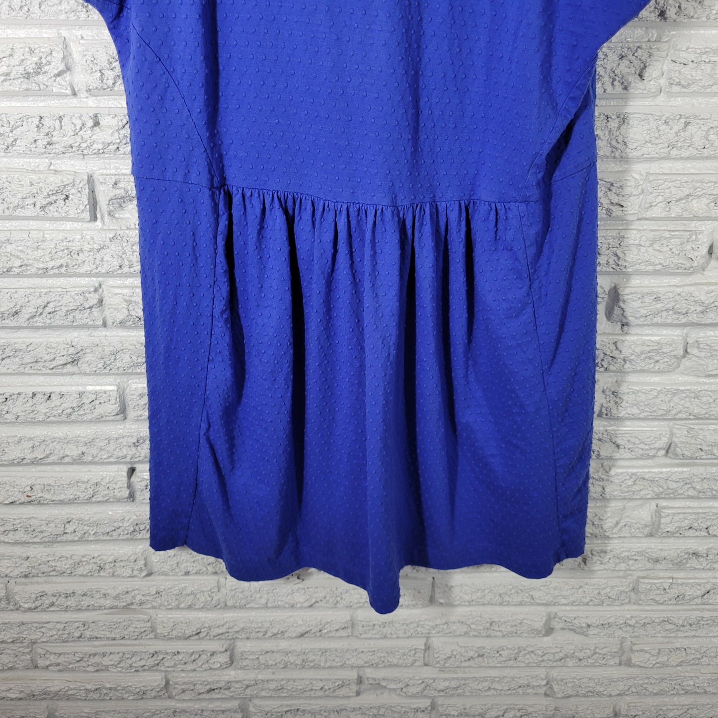 LOFT Womens XL Blue Swiss Dot V-Neck Mini Shirt Dress Cotton Stretch BLU291E