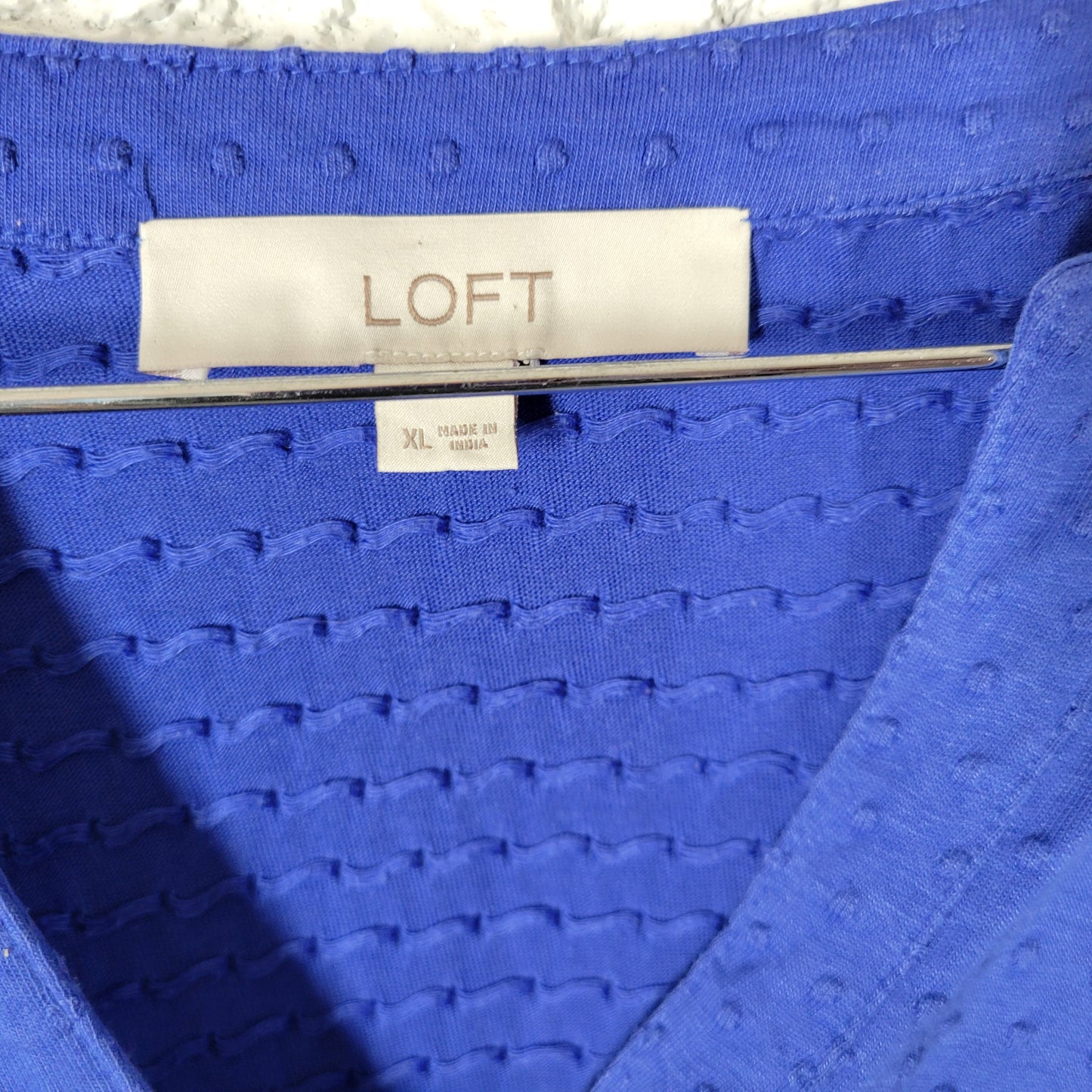 LOFT Womens XL Blue Swiss Dot V-Neck Mini Shirt Dress Cotton Stretch BLU291E