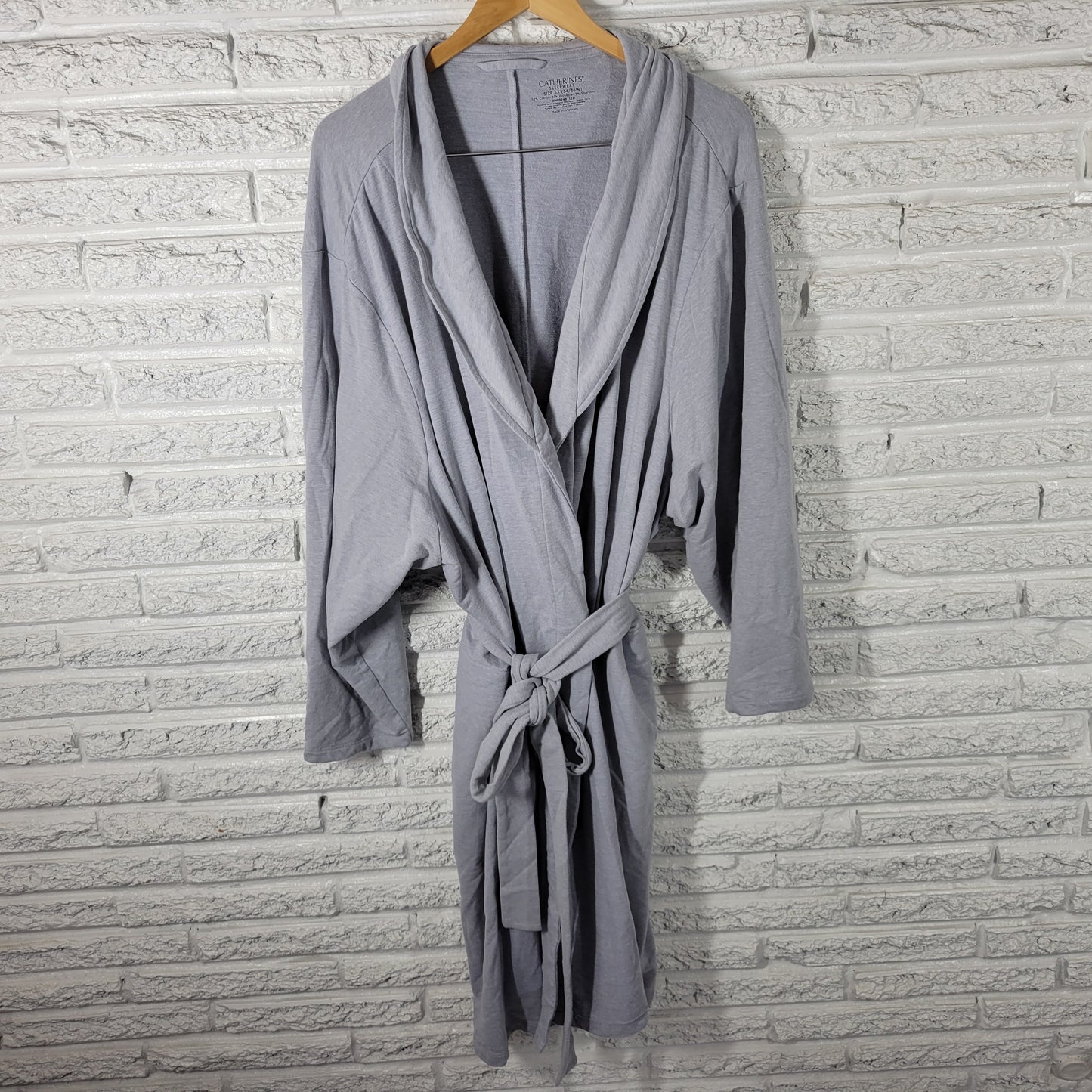 Catherines Womens 5X Plus Gray Cotton Blend Long Sleeve Belted Robe SWE123E
