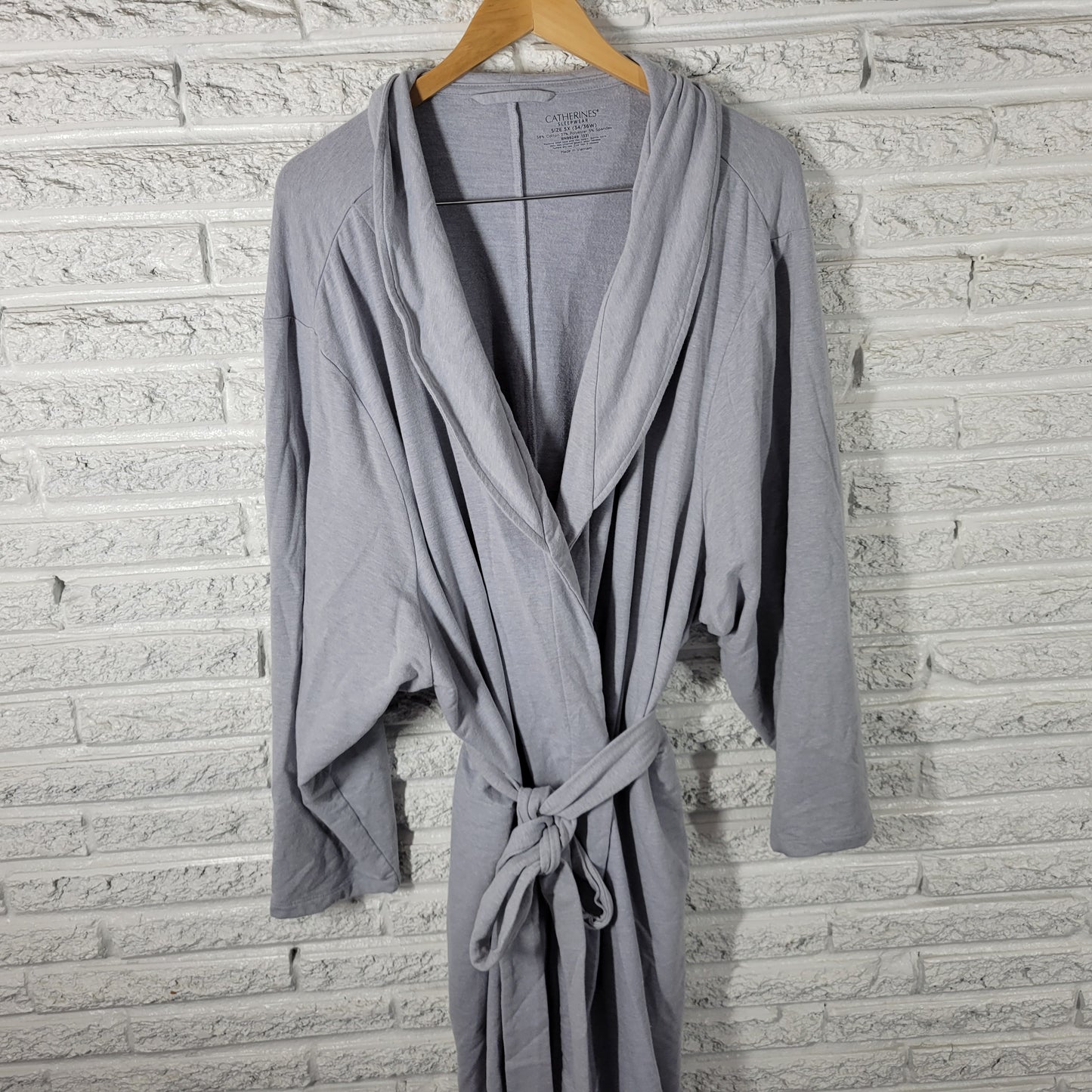 Catherines Womens 5X Plus Gray Cotton Blend Long Sleeve Belted Robe SWE123E
