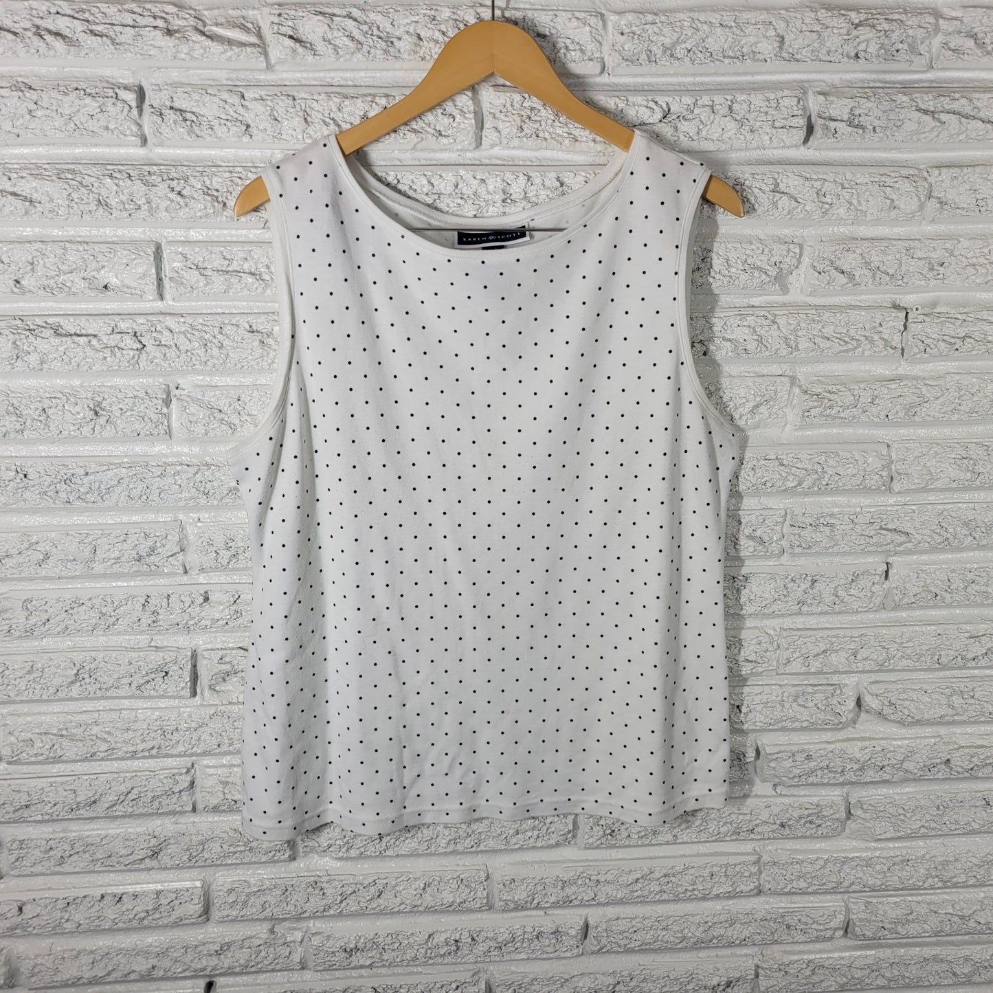 Karen Scott Womens XL Black White Polka Dot Tank Top Cotton Blend GEO142E
