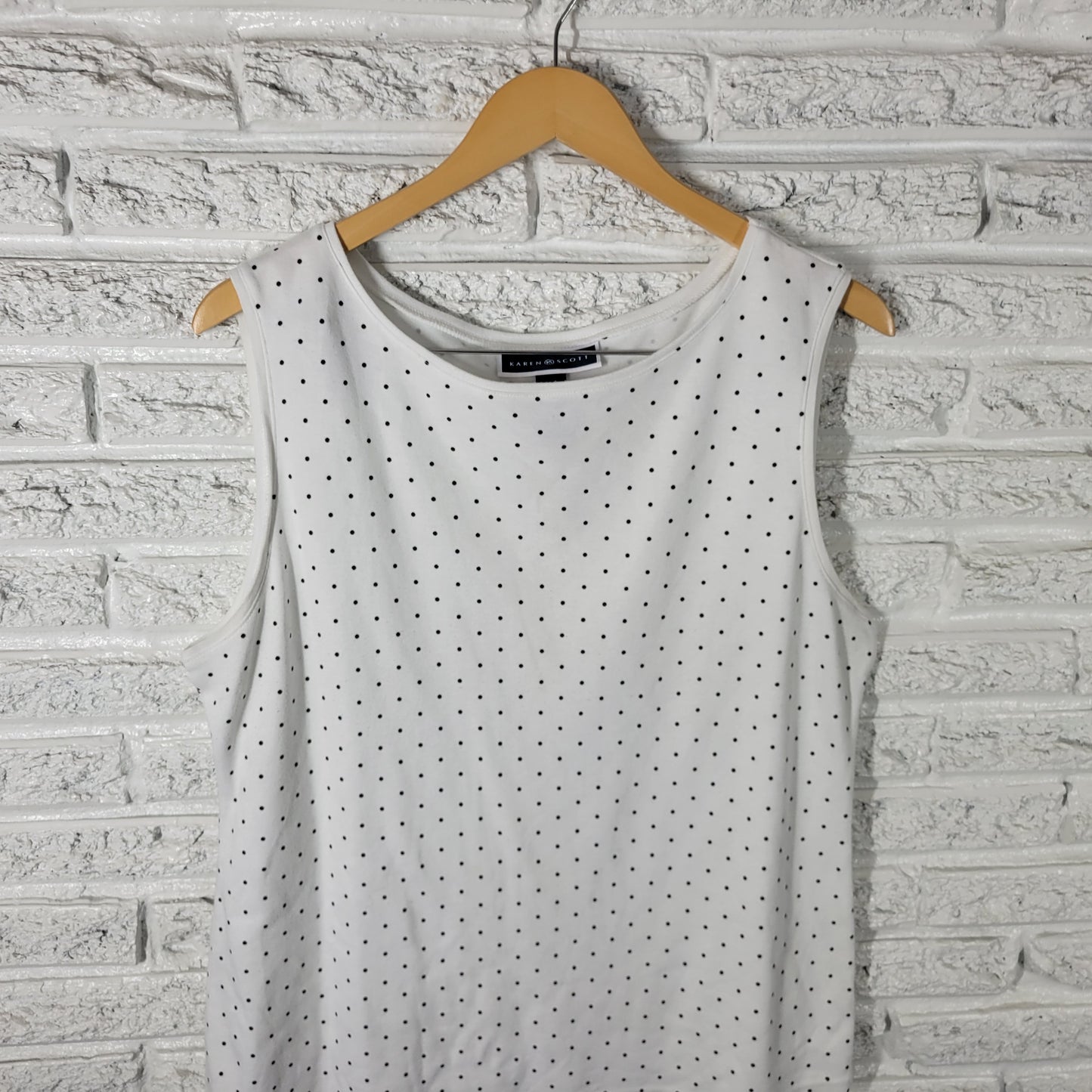 Karen Scott Womens XL Black White Polka Dot Tank Top Cotton Blend GEO142E