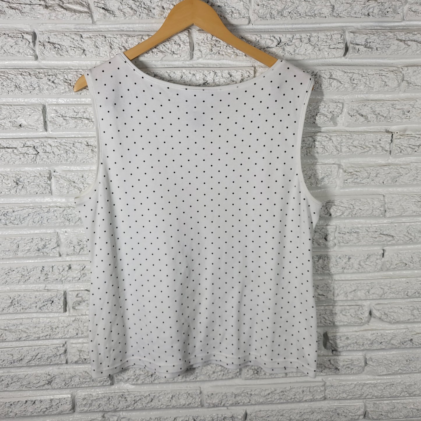 Karen Scott Womens XL Black White Polka Dot Tank Top Cotton Blend GEO142E