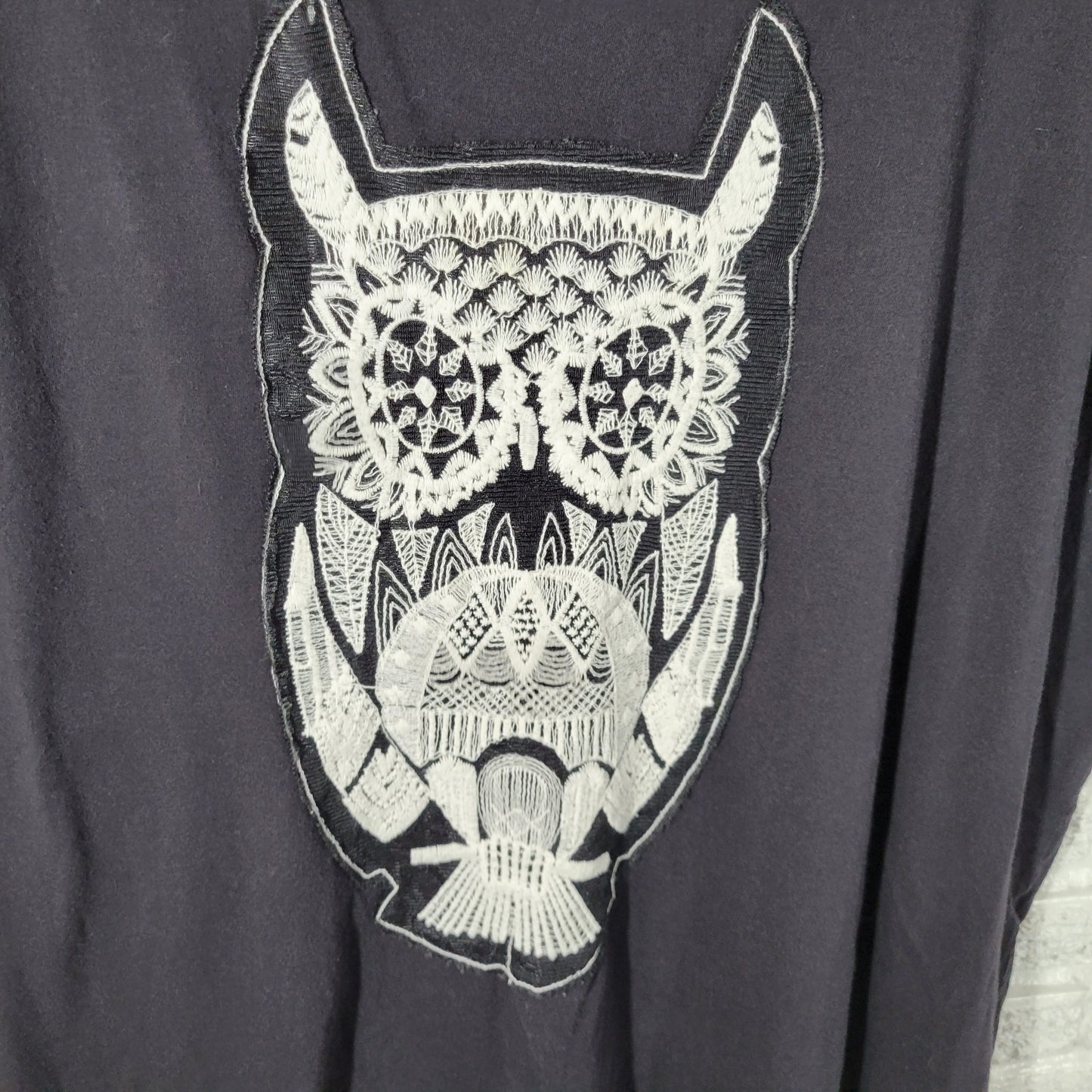 Lane Bryant Womens 26/28 Black Cotton Embroidered Owl Sleeveless Tee BLA176E