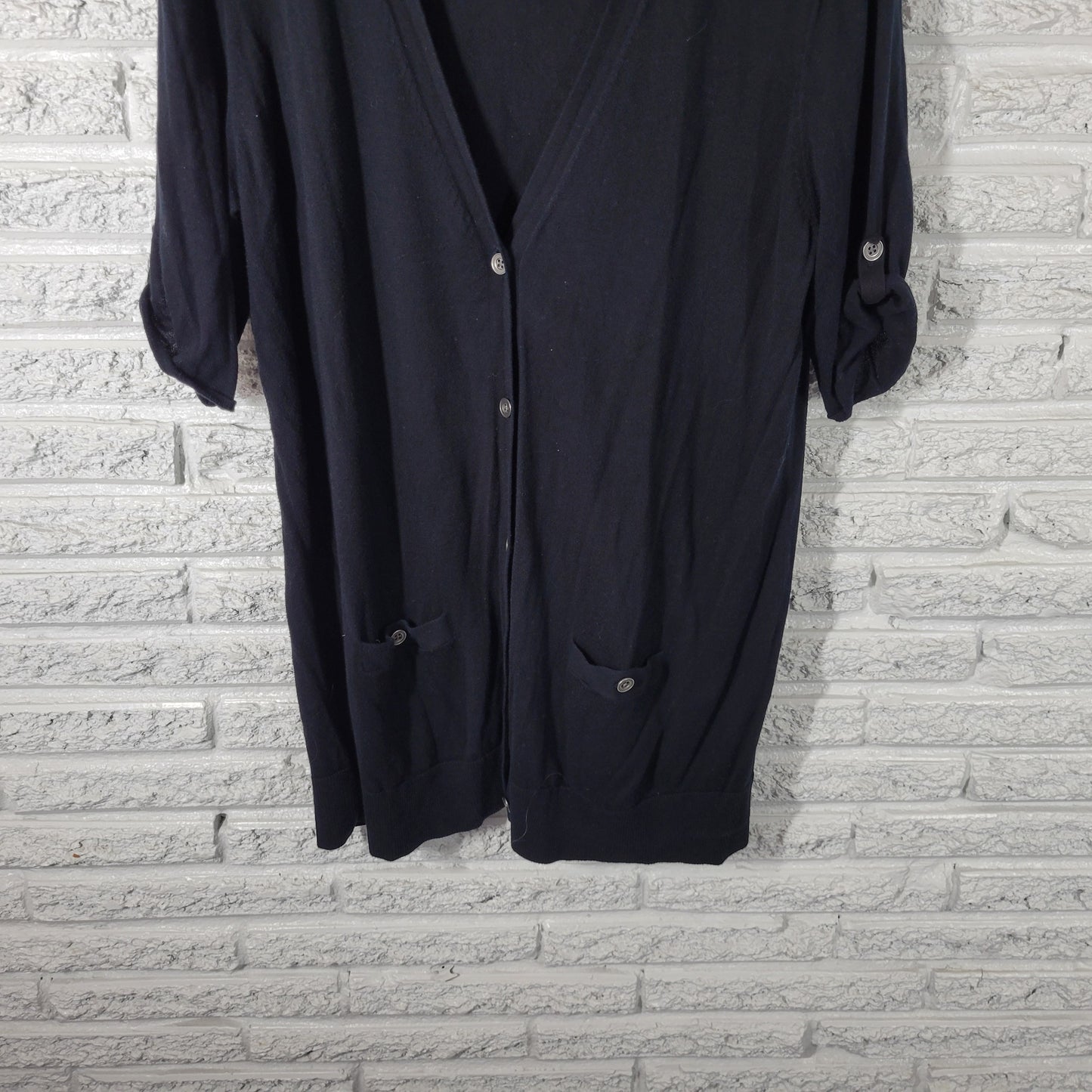 Eddie Bauer Womens XXL Black 100% Cotton Short Sleeve V-Neck Cardigan BLA164E