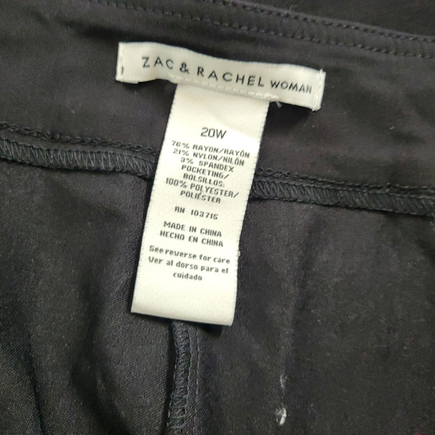 Zac & Rachel Womens 20W Black Cropped Dress Pants Straight Leg Pockets BLA178E