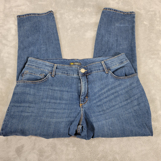 Lee Womens Jeans 18W Plus Relaxed Fit High Rise Elastic Waist Dark Blue SL28E