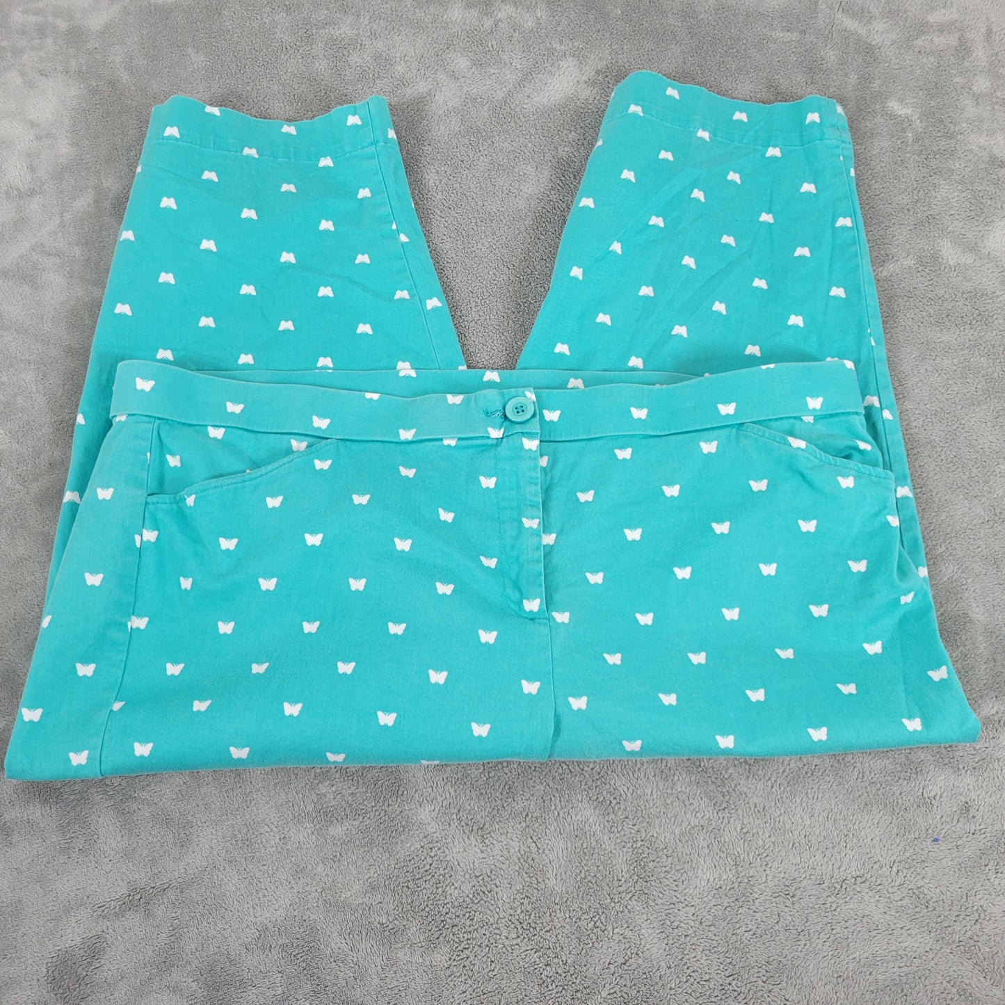 Coral Bay Womens 18W Blue White Butterfly Capri Pants Elastic Waist CAP31E
