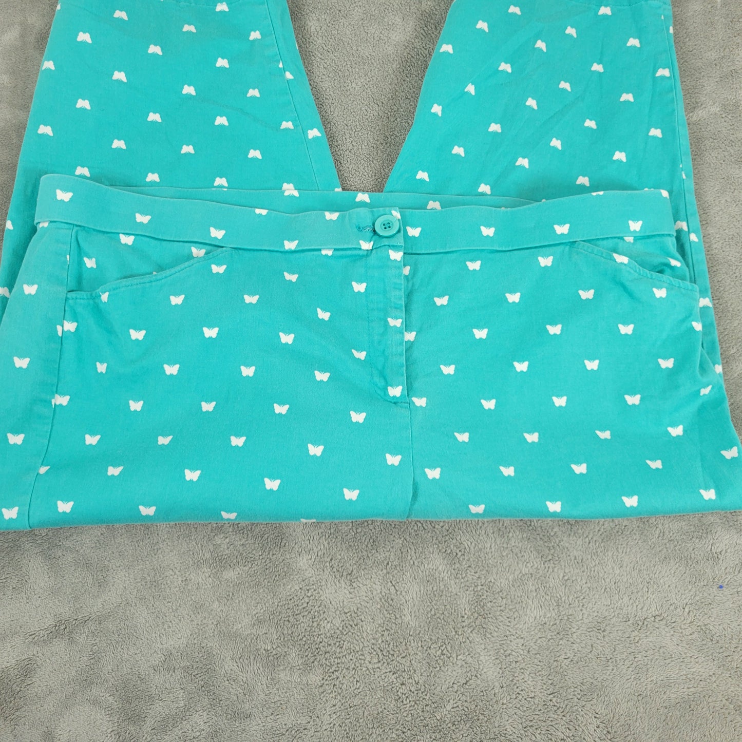 Coral Bay Womens 18W Blue White Butterfly Capri Pants Elastic Waist CAP31E