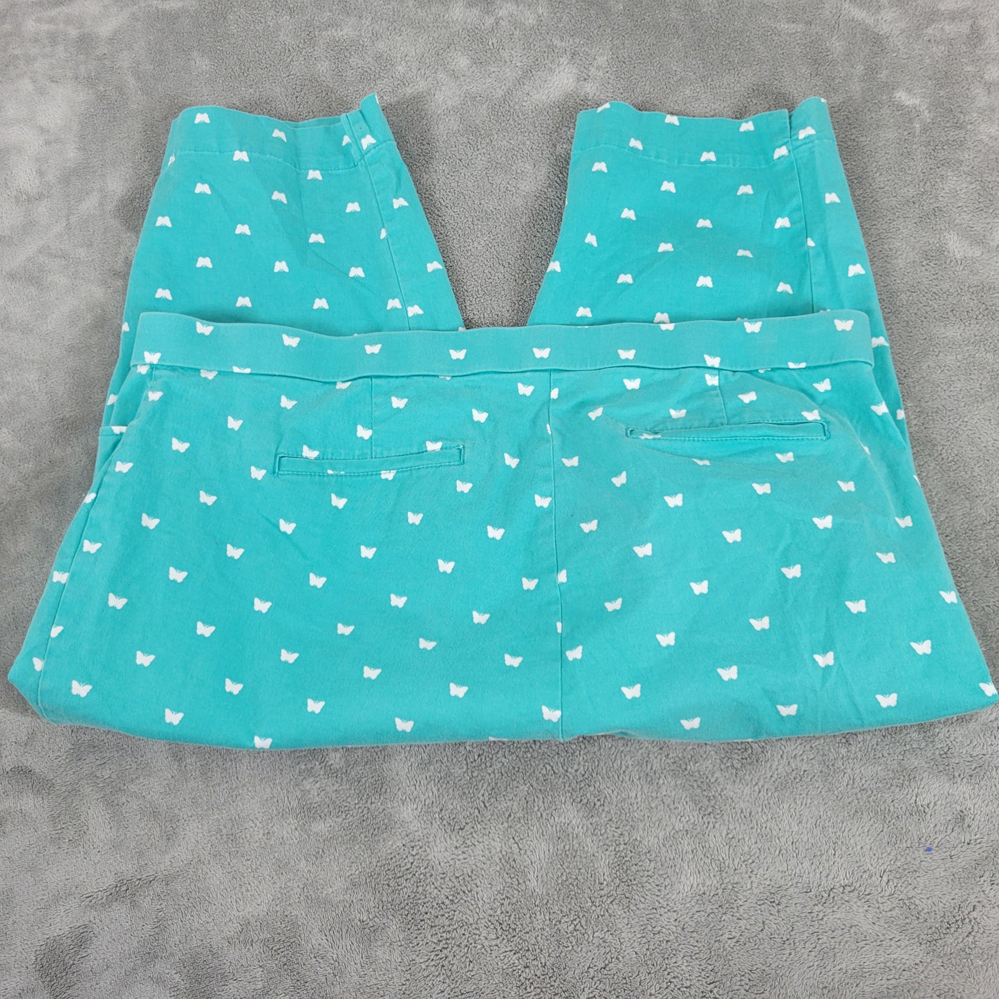 Coral Bay Womens 18W Blue White Butterfly Capri Pants Elastic Waist CAP31E