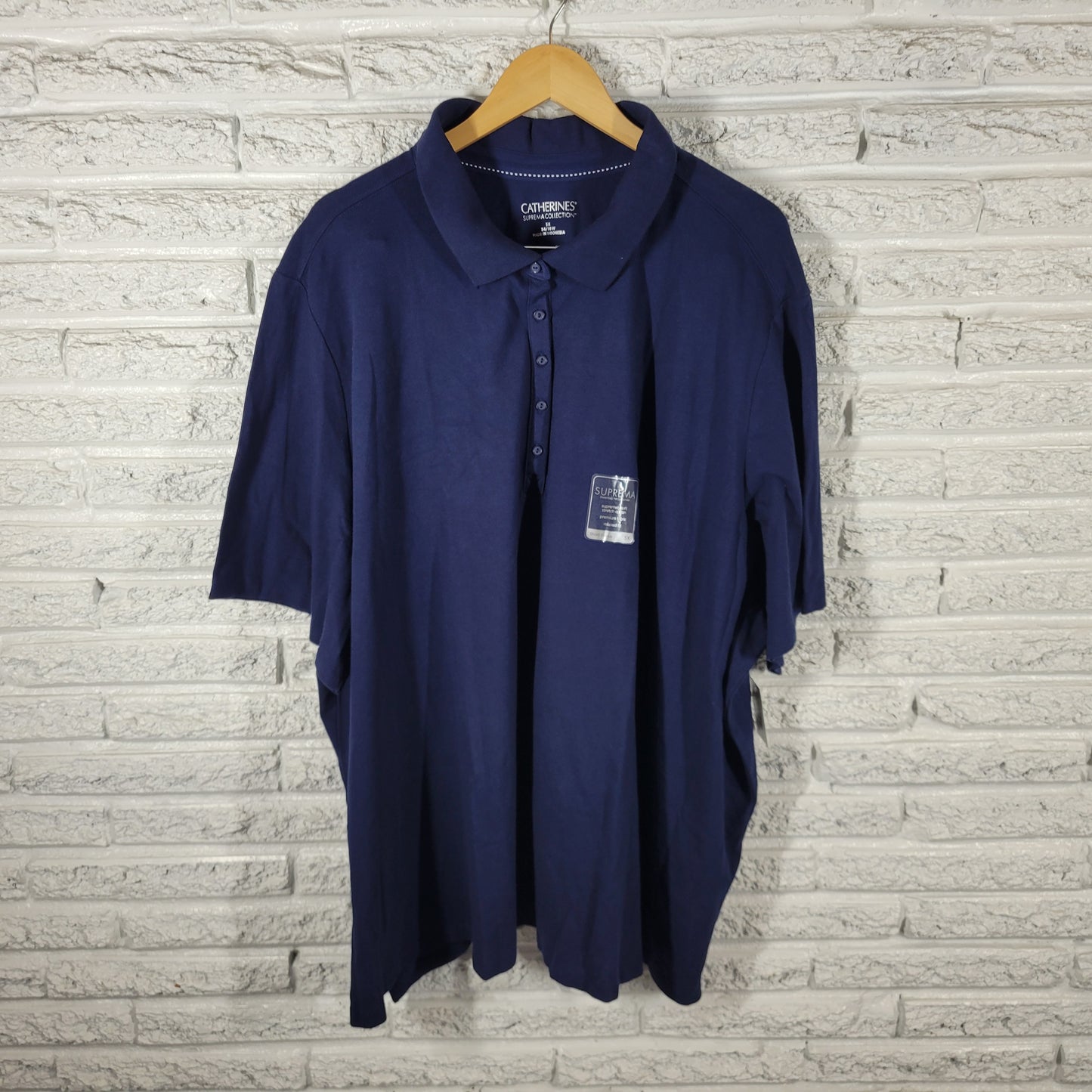 Catherines Suprema Womens 5X Polo Shirt Blue Short Sleeve Collared Top BLU138E