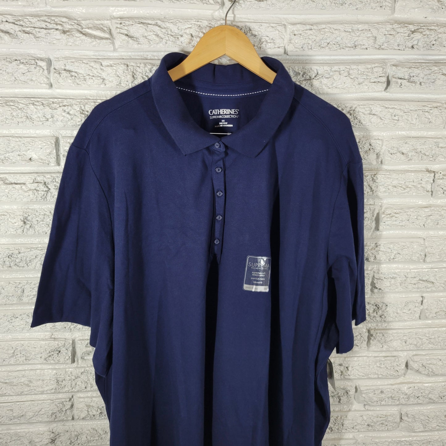 Catherines Suprema Womens 5X Polo Shirt Blue Short Sleeve Collared Top BLU138E