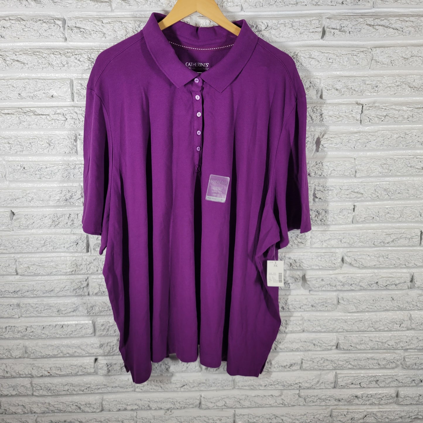 Catherines Suprema Womens 5X Purple Polo Shirt Short Sleeve Collared PUR46E