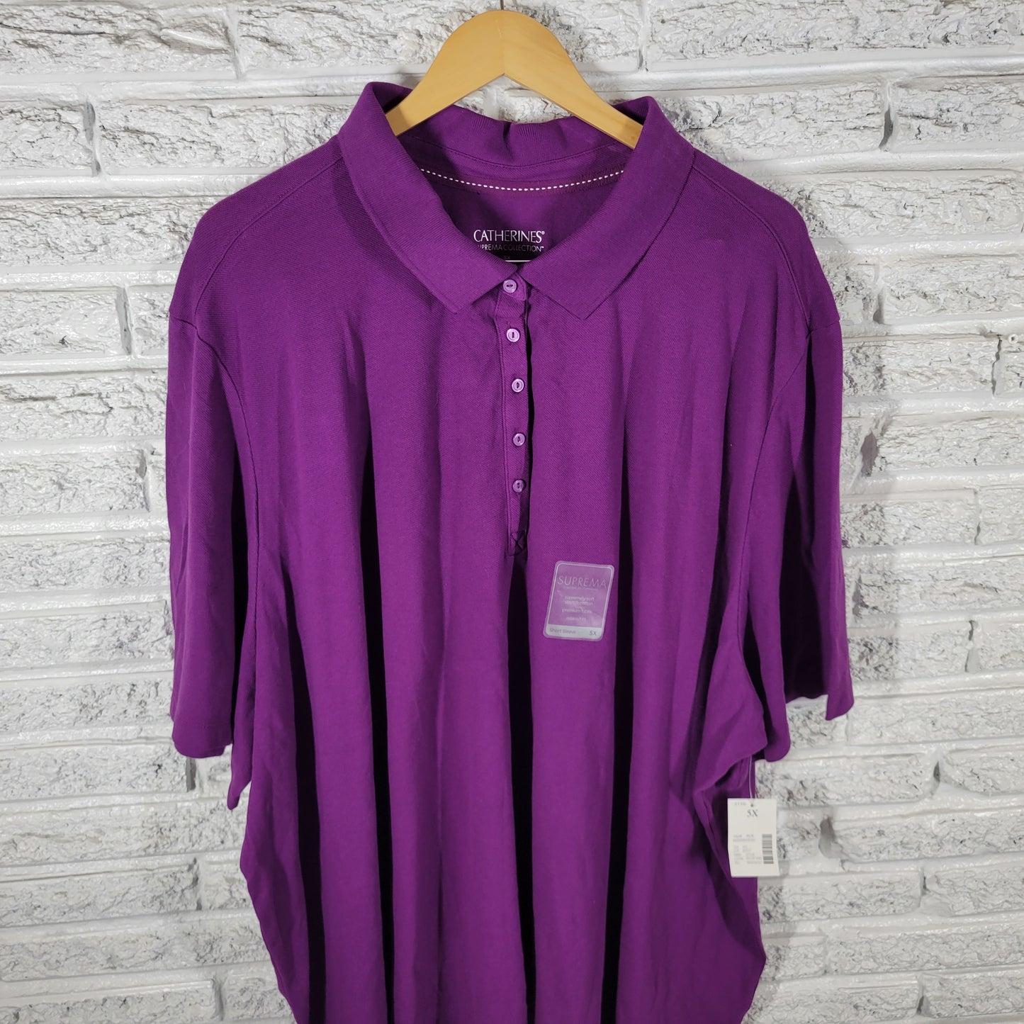 Catherines Suprema Womens 5X Purple Polo Shirt Short Sleeve Collared PUR46E