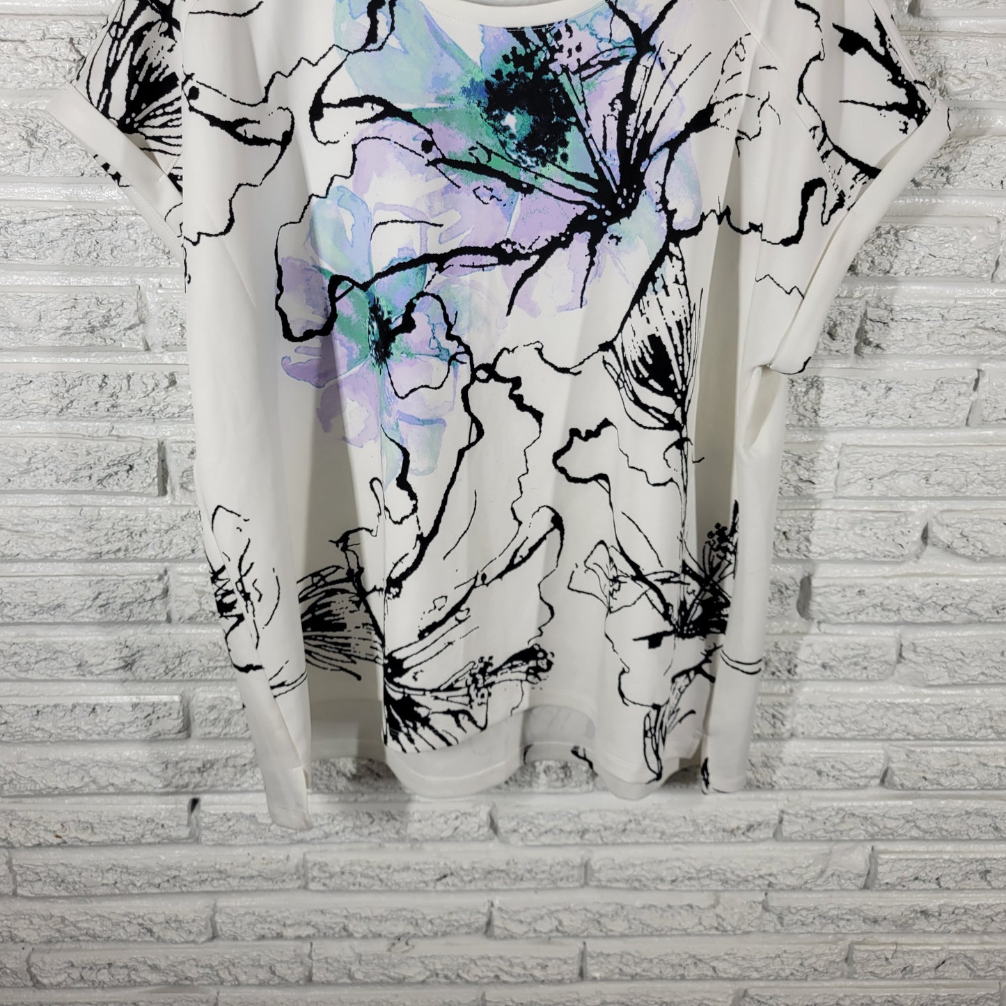Style & Co Womens 3X Purple Green Floral Watercolor Cap Sleeve Blouse FLO114XE