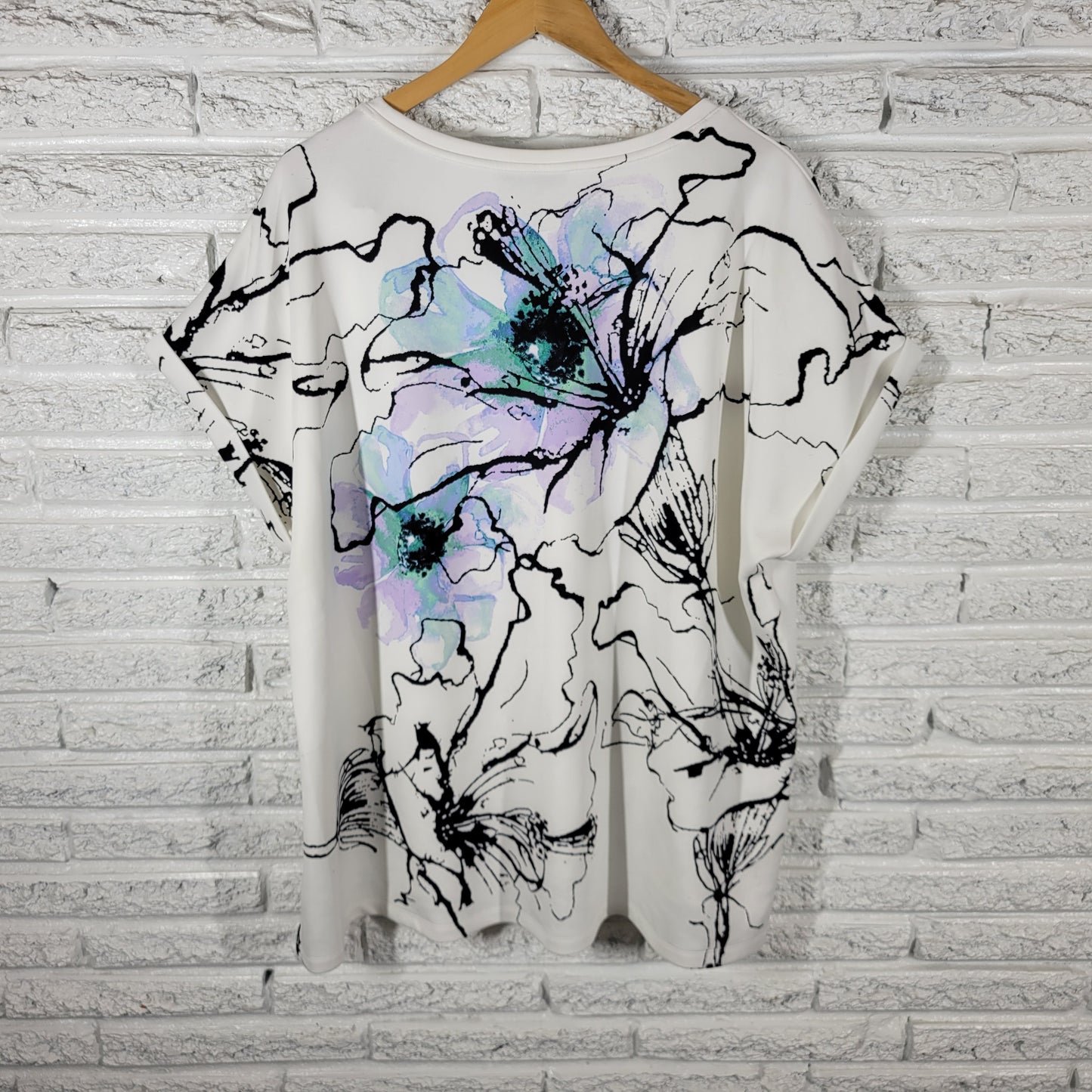Style & Co Womens 3X Purple Green Floral Watercolor Cap Sleeve Blouse FLO114XE