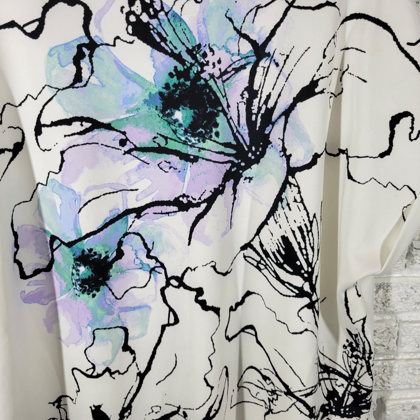 Style & Co Womens 3X Purple Green Floral Watercolor Cap Sleeve Blouse FLO114XE