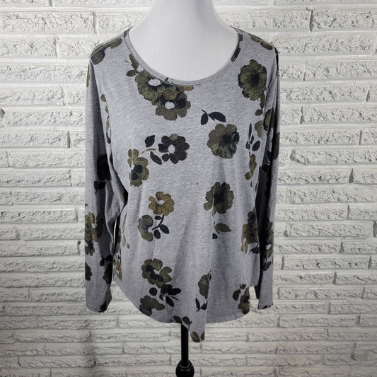 Sonoma Everyday Gray Green Floral Tee XL Women Long Sleeve Cotton Blend FLO213E