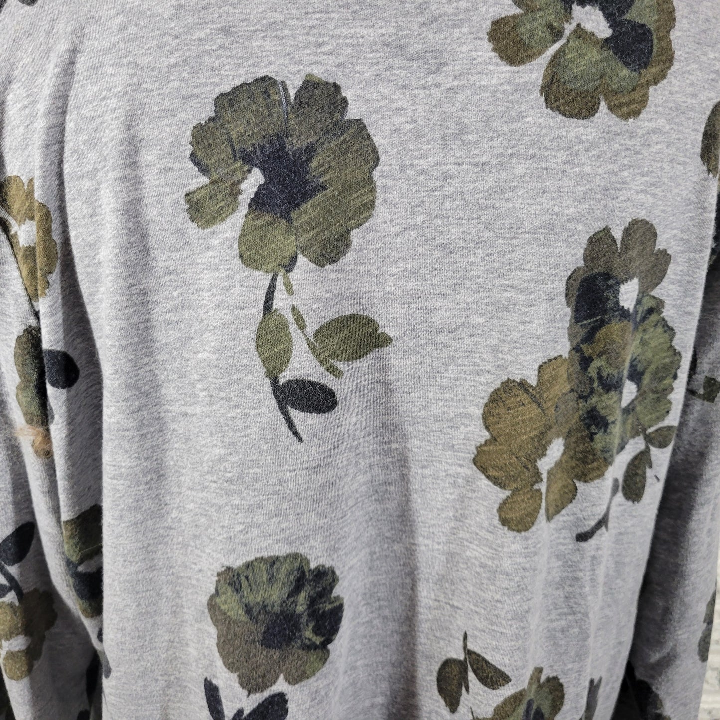 Sonoma Everyday Gray Green Floral Tee XL Women Long Sleeve Cotton Blend FLO213E