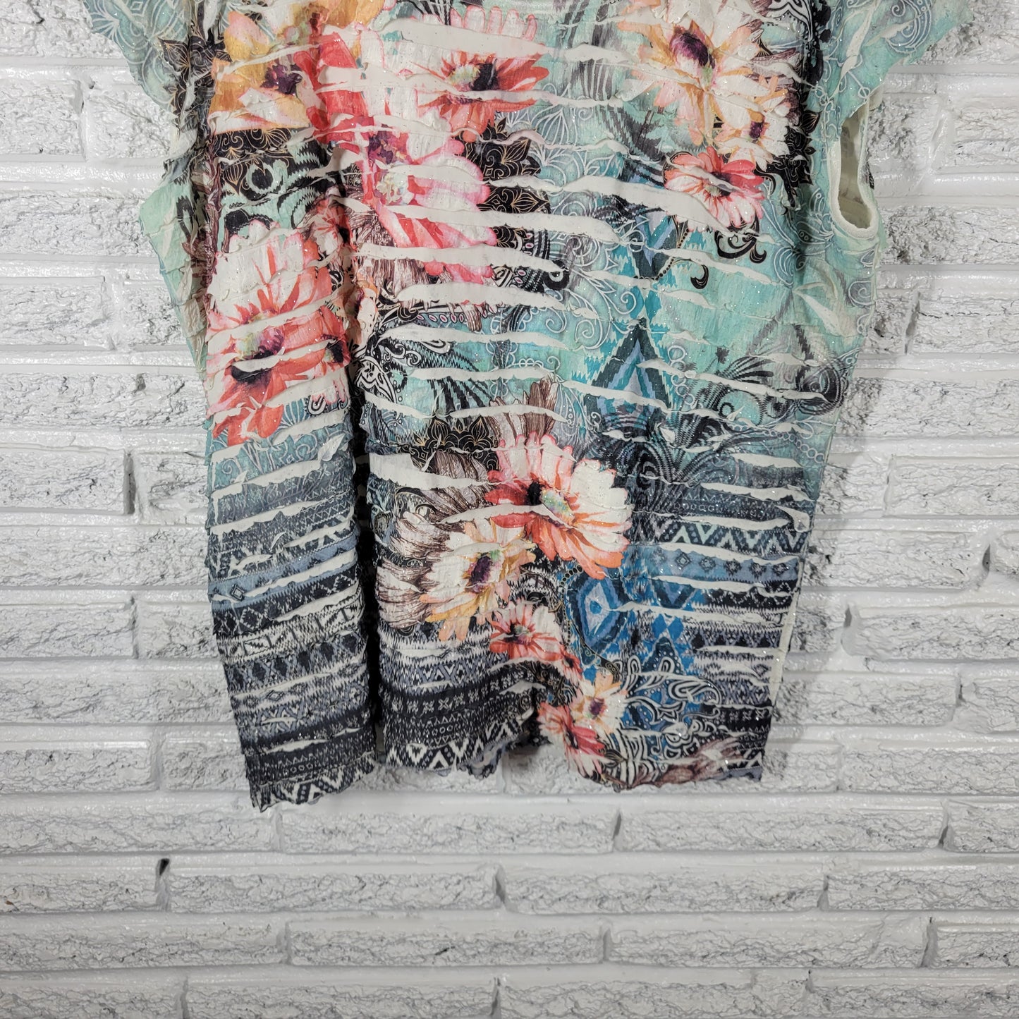 Dressbarn Top 2X Plus Blouse Floral Tiered Layered Glitter Keyhole Back FLO197XE