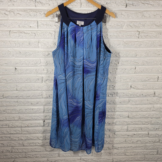 Signature Robbie Bee Dress 3X Plus Blue Geometric Dotted Stripe Shift GEO125E