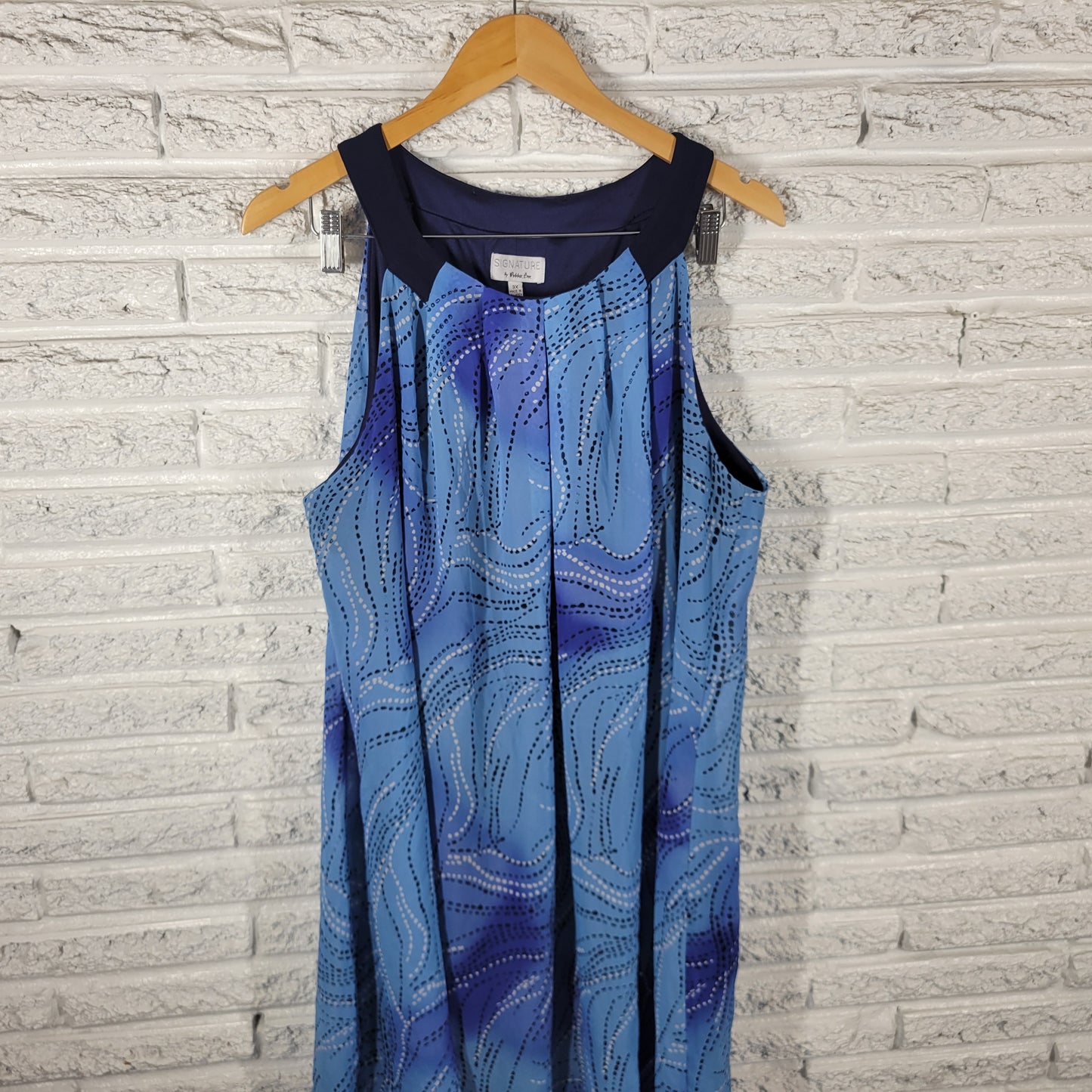 Signature Robbie Bee Dress 3X Plus Blue Geometric Dotted Stripe Shift GEO125E
