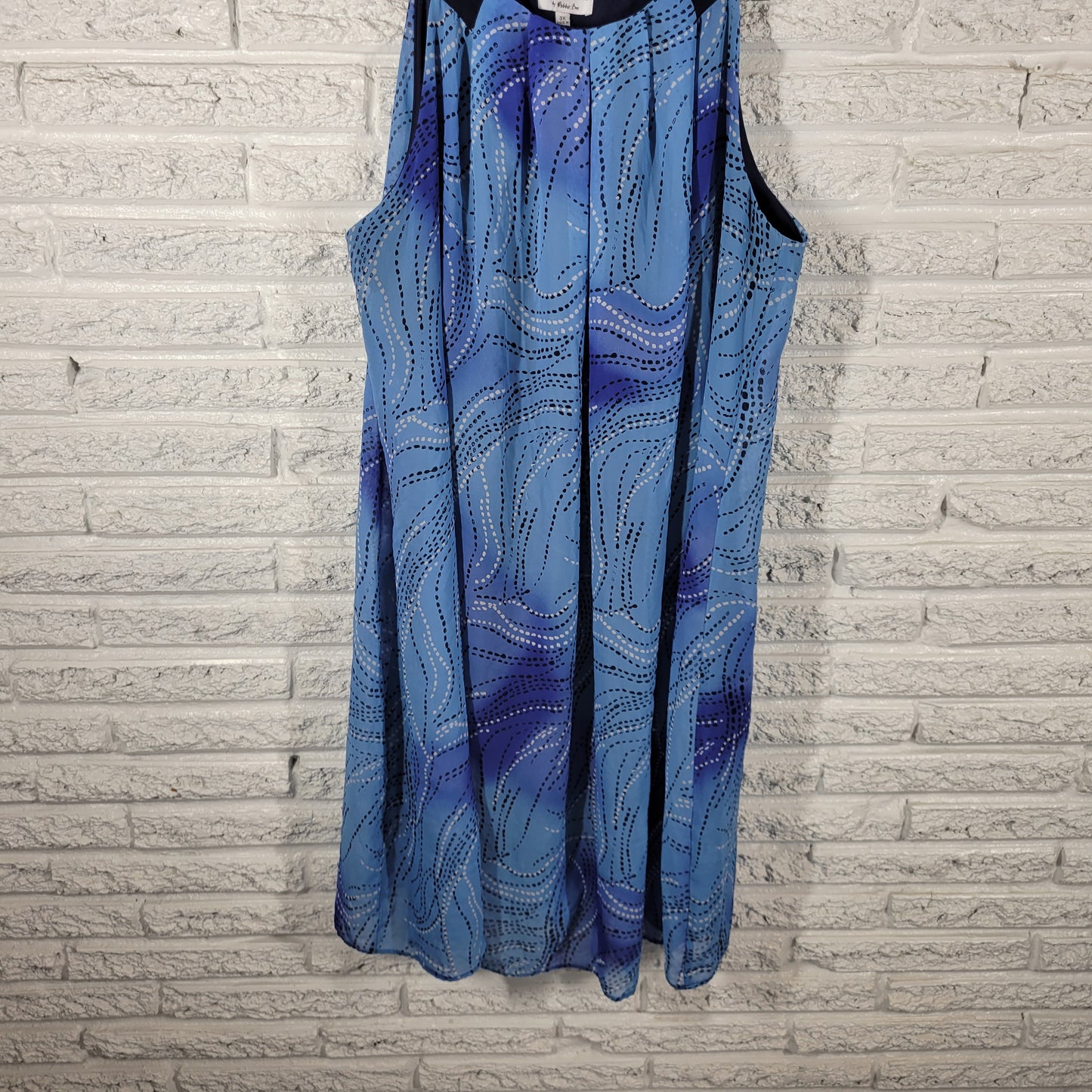 Signature Robbie Bee Dress 3X Plus Blue Geometric Dotted Stripe Shift GEO125E