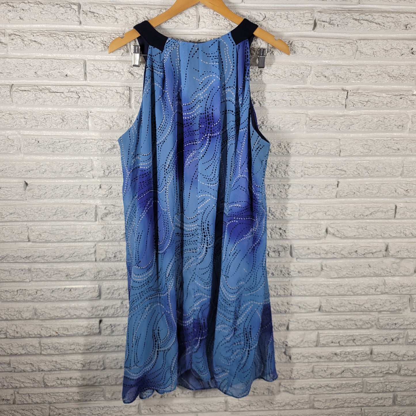 Signature Robbie Bee Dress 3X Plus Blue Geometric Dotted Stripe Shift GEO125E