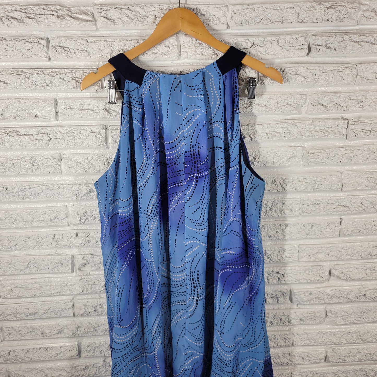 Signature Robbie Bee Dress 3X Plus Blue Geometric Dotted Stripe Shift GEO125E