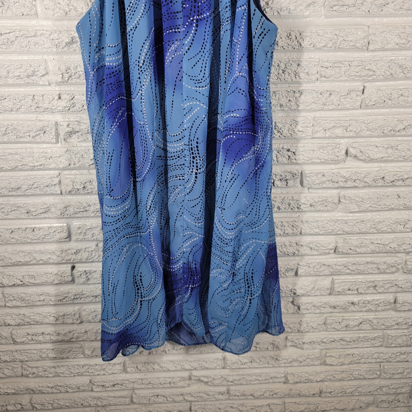 Signature Robbie Bee Dress 3X Plus Blue Geometric Dotted Stripe Shift GEO125E