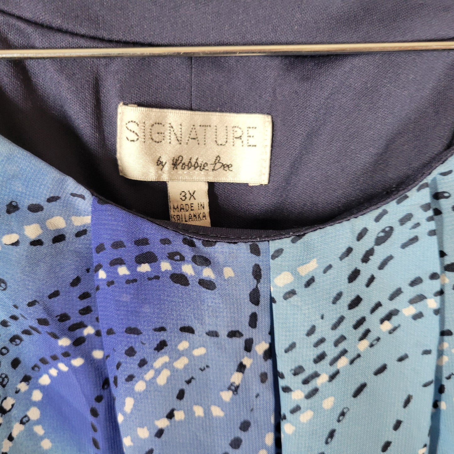 Signature Robbie Bee Dress 3X Plus Blue Geometric Dotted Stripe Shift GEO125E