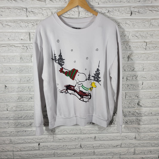 Peanuts Snoopy Woodstock Christmas Sweatshirt Womens XL White Holiday NOV158E