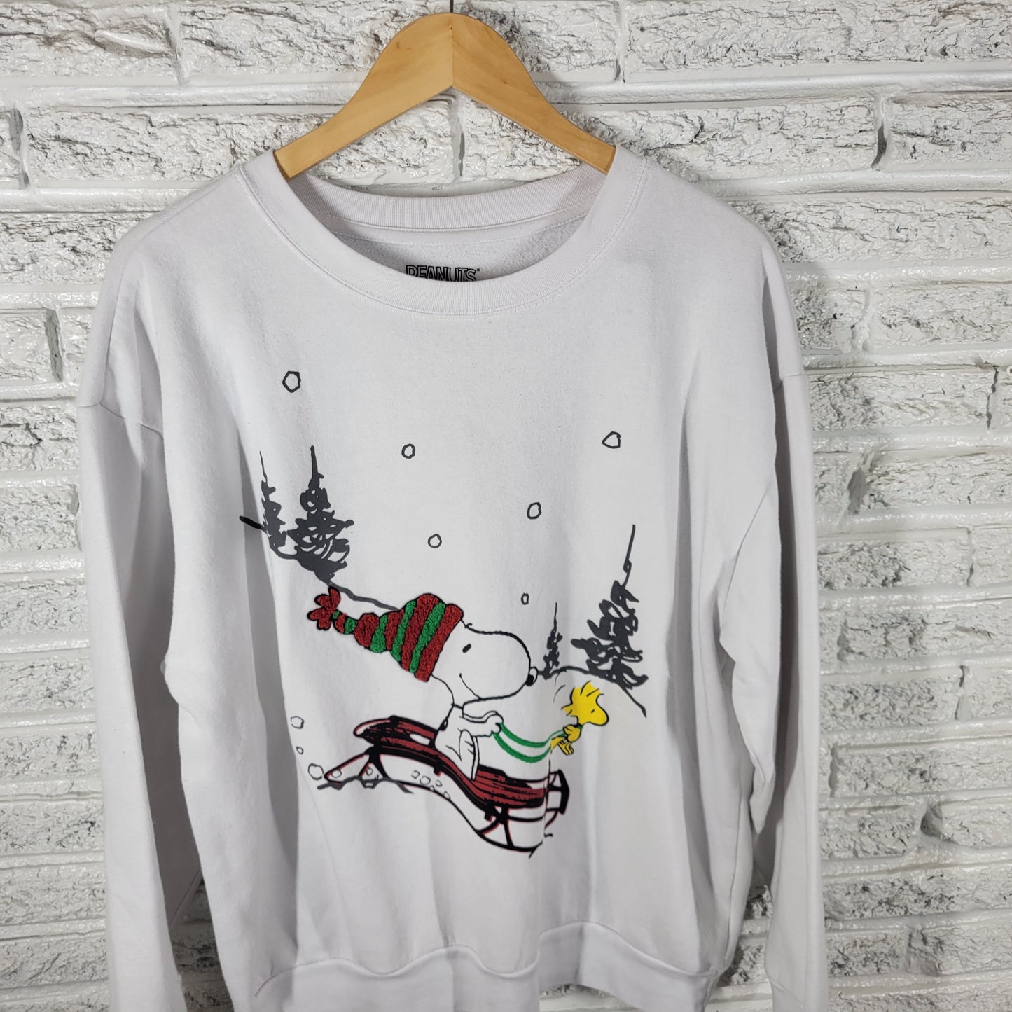Peanuts Snoopy Woodstock Christmas Sweatshirt Womens XL White Holiday NOV158E