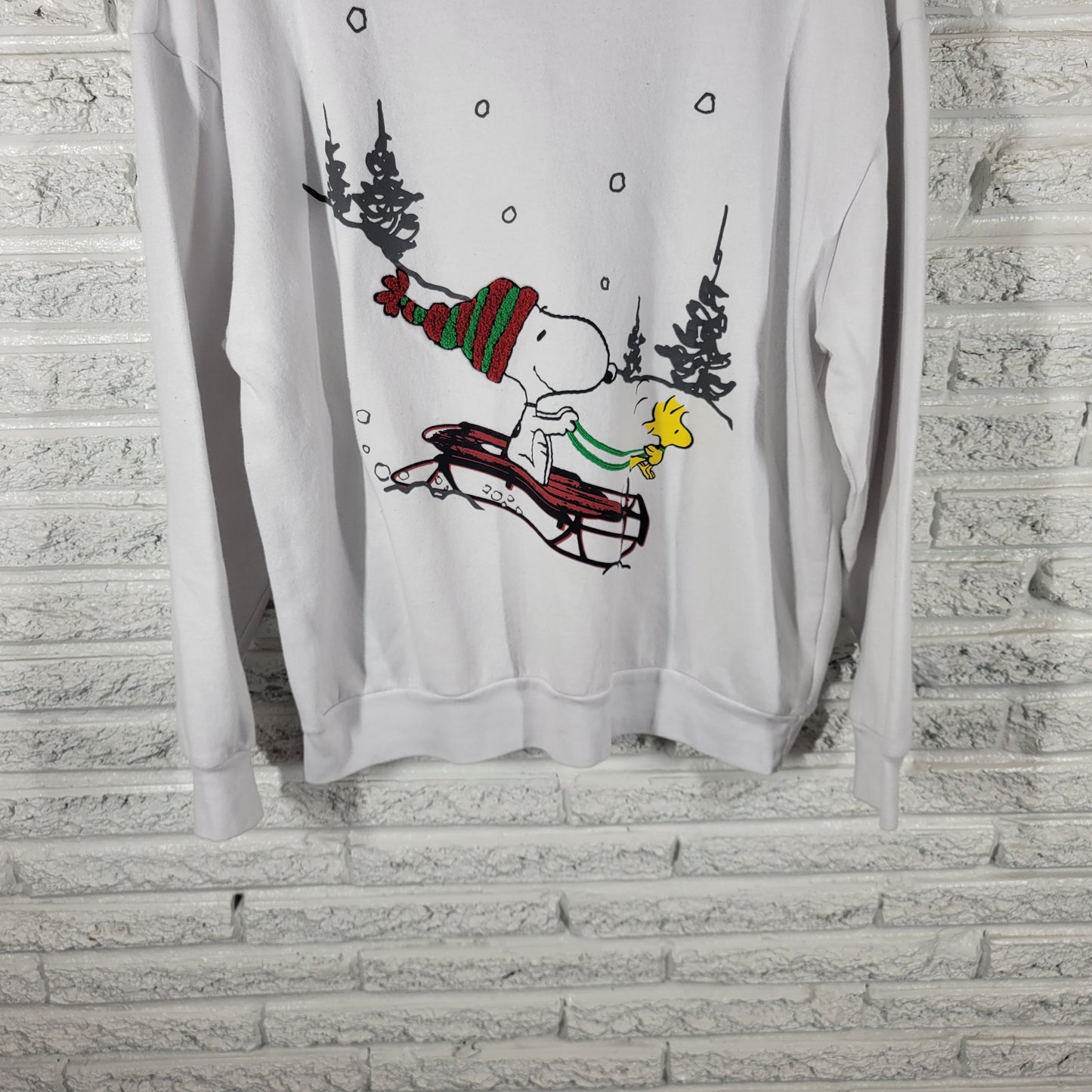 Peanuts Snoopy Woodstock Christmas Sweatshirt Womens XL White Holiday NOV158E