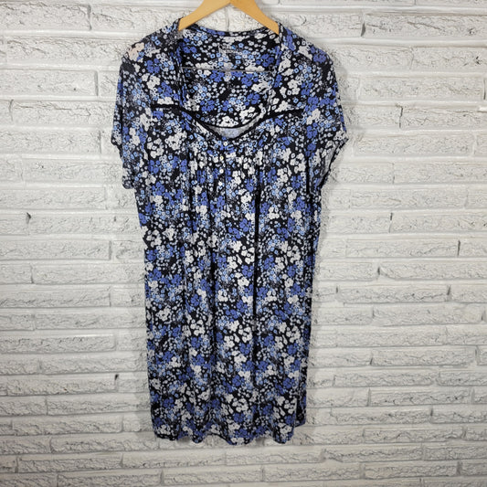 Croft & Barrow Nightgown Womens XL Blue Black Floral Lace Trim Sleepwear FLO164E