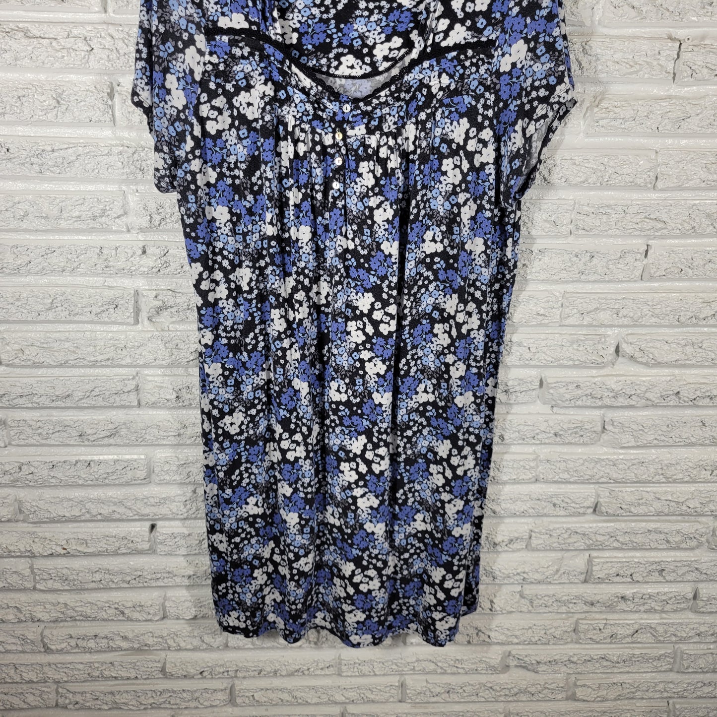 Croft & Barrow Nightgown Womens XL Blue Black Floral Lace Trim Sleepwear FLO164E