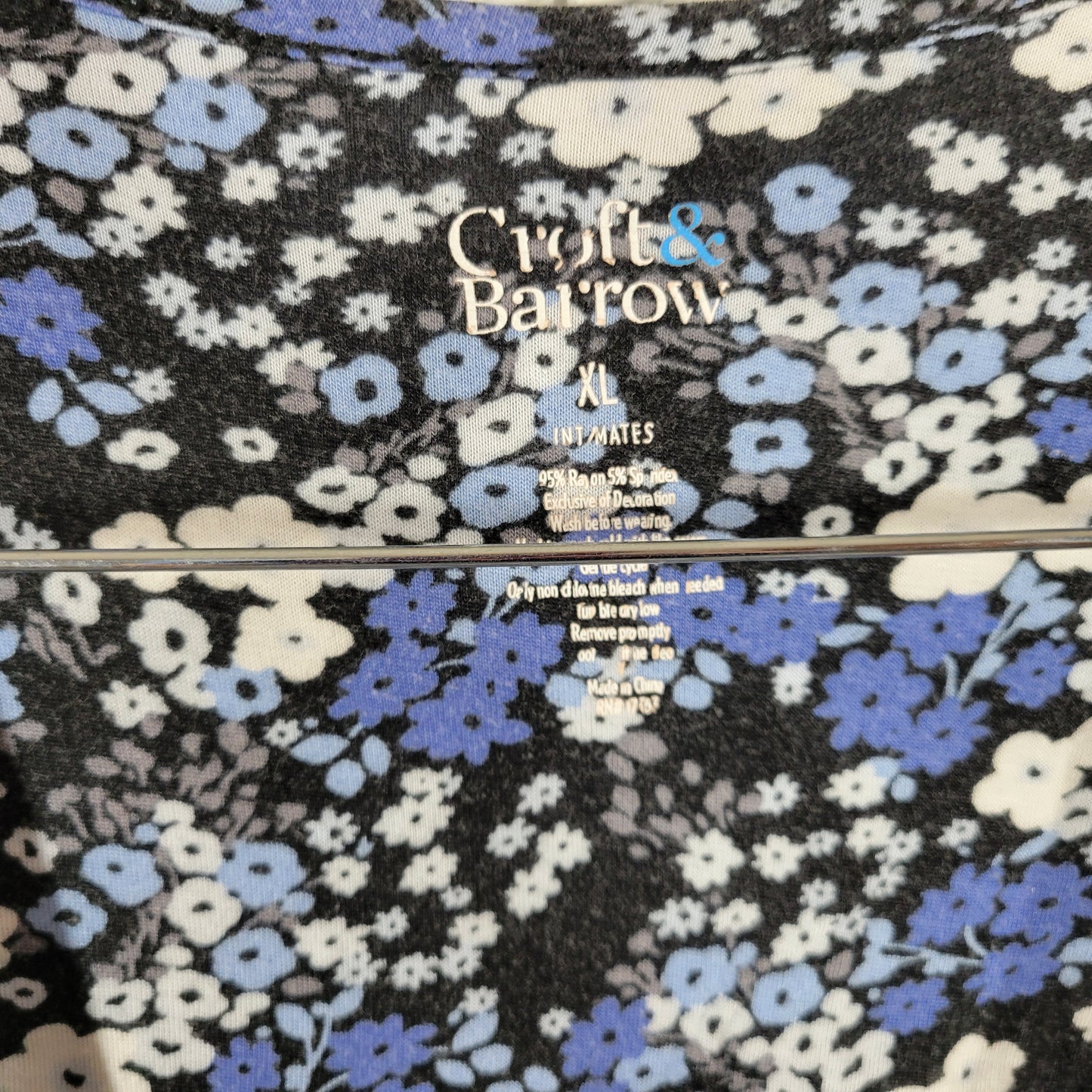 Croft & Barrow Nightgown Womens XL Blue Black Floral Lace Trim Sleepwear FLO164E