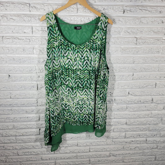 Ana Green White Watercolor Tunic 3X Plus Sleeveless Chiffon Blouse WAT83E