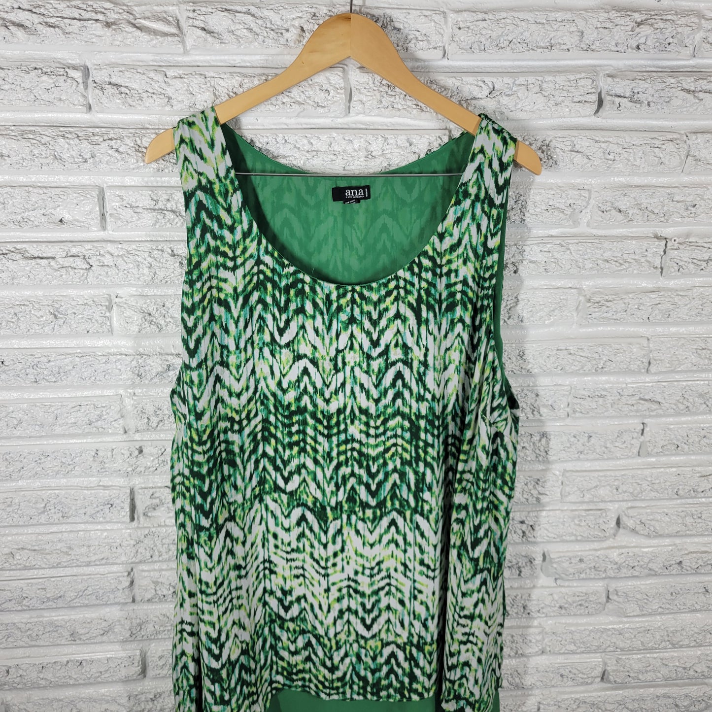 Ana Green White Watercolor Tunic 3X Plus Sleeveless Chiffon Blouse WAT83E
