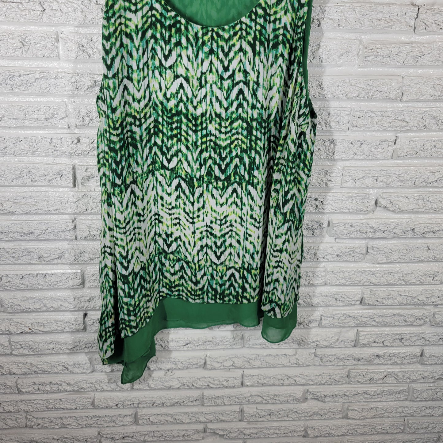 Ana Green White Watercolor Tunic 3X Plus Sleeveless Chiffon Blouse WAT83E