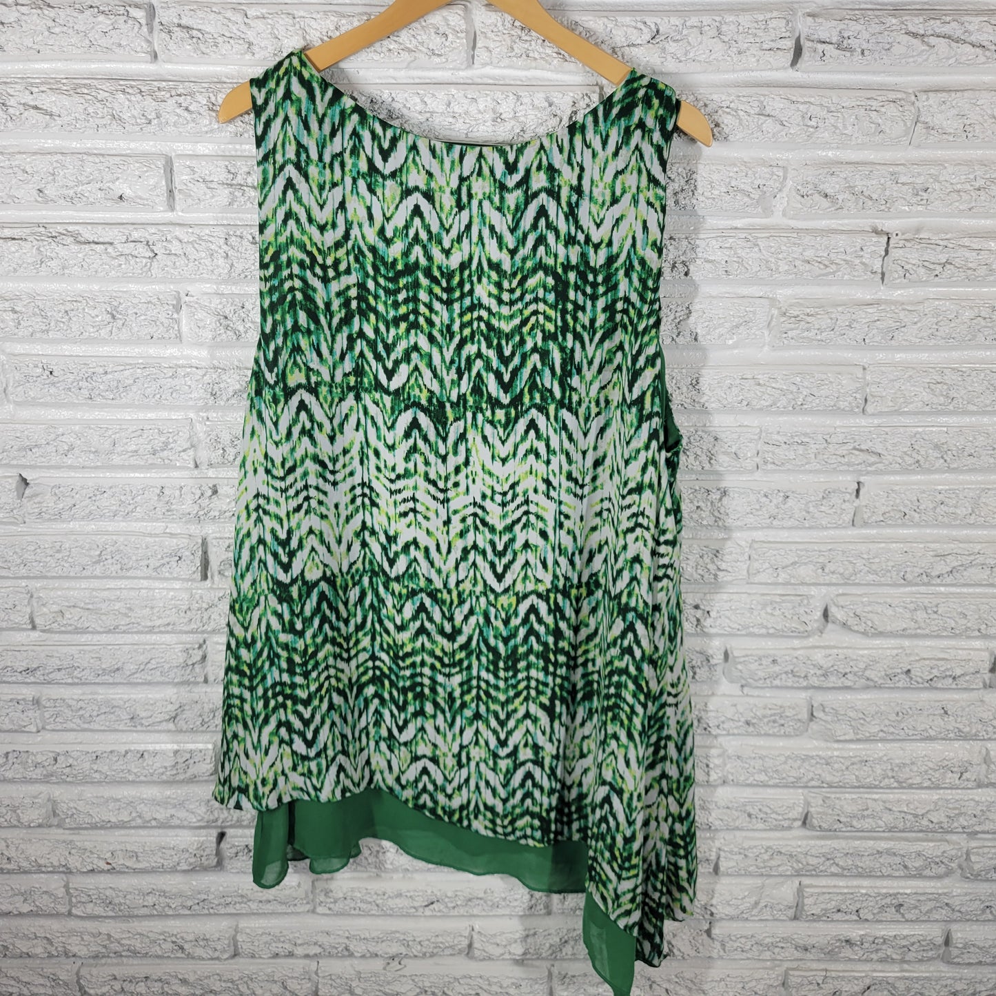 Ana Green White Watercolor Tunic 3X Plus Sleeveless Chiffon Blouse WAT83E
