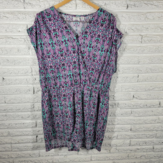Cato Romper 18W 20W Plus Floral Purple Blue V-Neck Sleeveless FLO153E