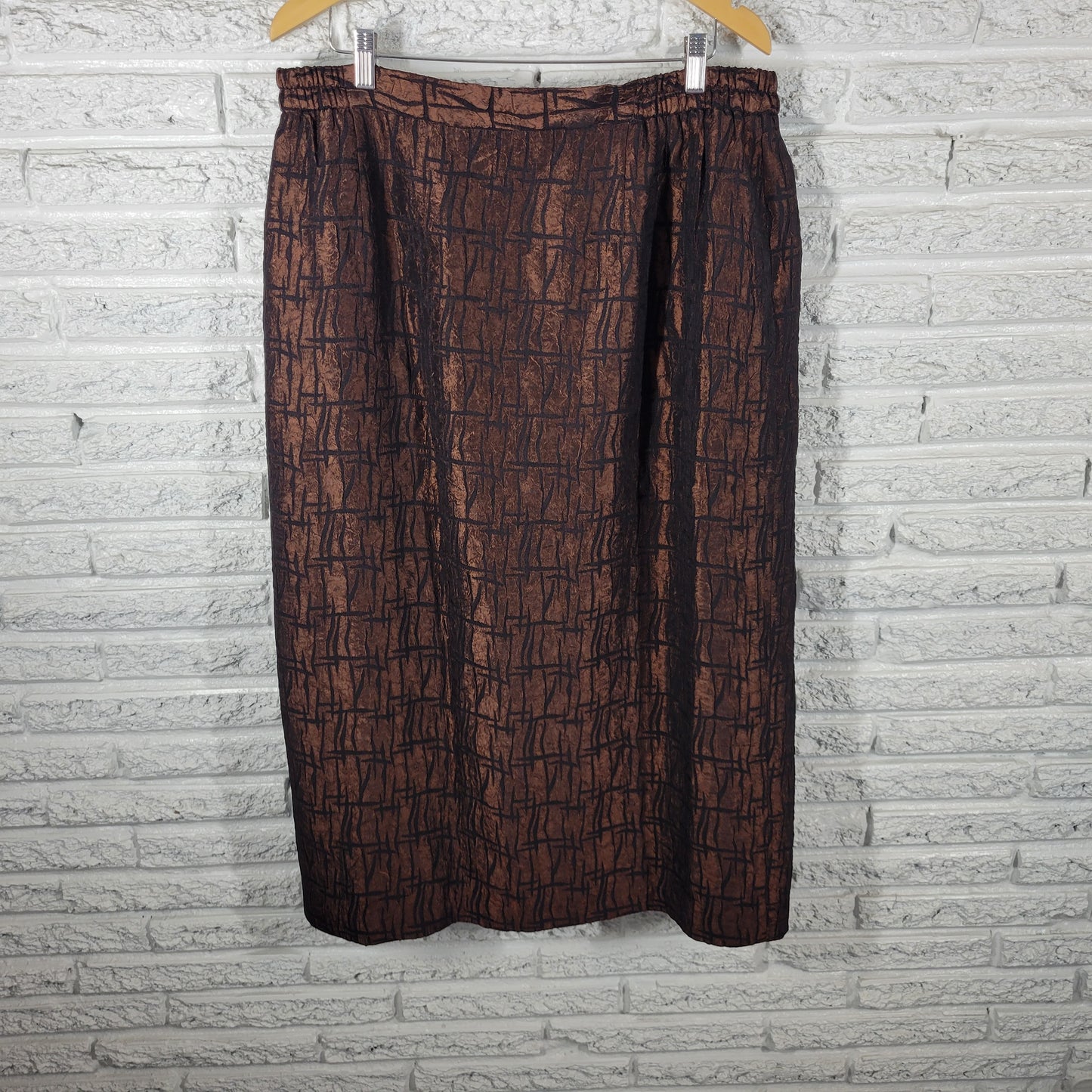 Elsa Loraine Skirt 22W Plus Brown Black Abstract Midi Pencil Straight GEO86XE