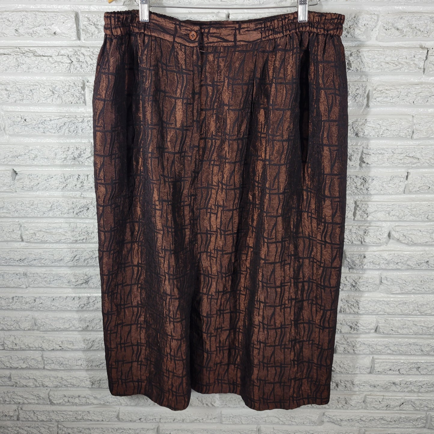 Elsa Loraine Skirt 22W Plus Brown Black Abstract Midi Pencil Straight GEO86XE